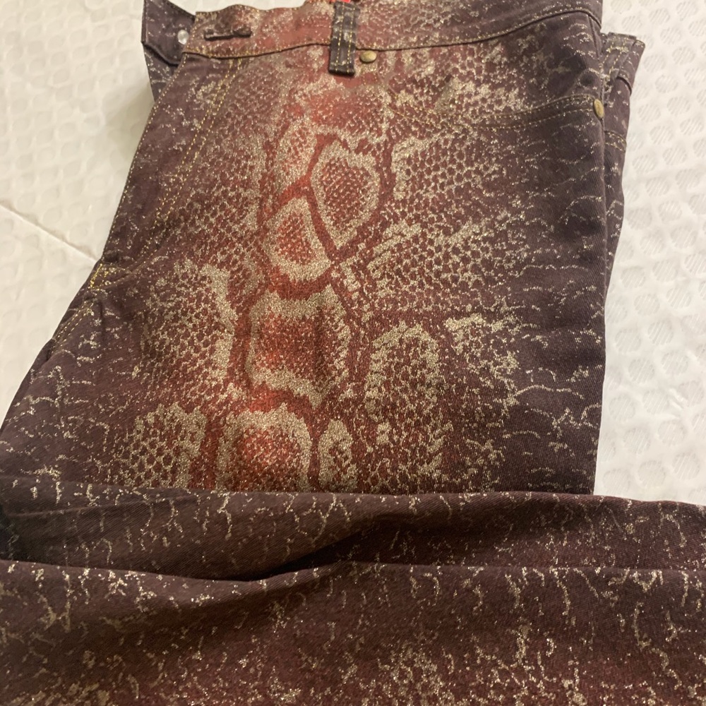 Snakeskin print jeans cropped brown - Picture 2 of 9